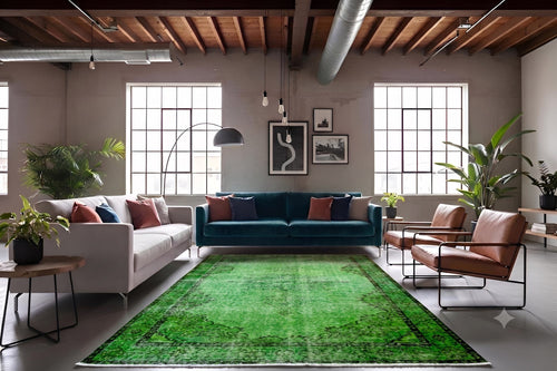 Deep forest green vintage rug - G585