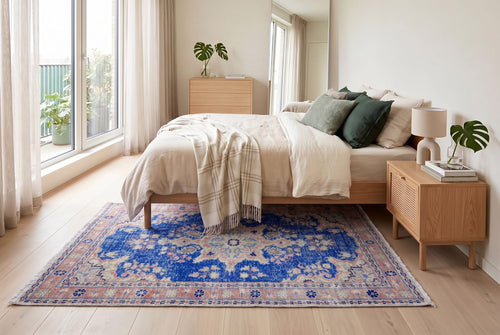 Bright blue vintage rug - G765