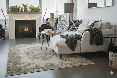 Creamy beige vintage rug - G127