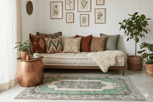Pastel green vintage rug - G376