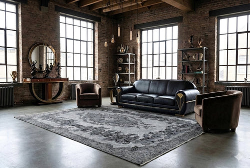 Soft pearl-grey vintage rug - F133