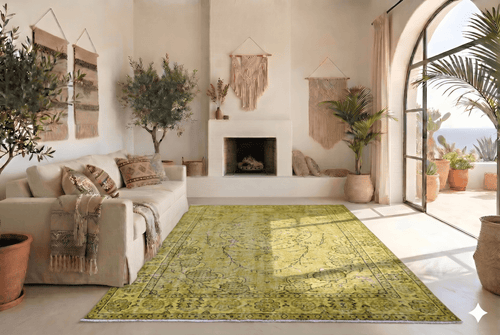 Yellow-green vintage rug - G513