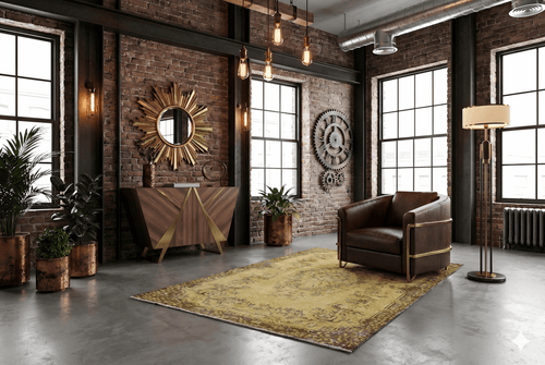 Lived-in ocher vintage rug - G475