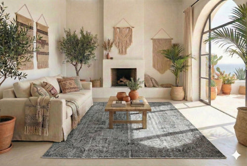Woven grey vintage rug - F819