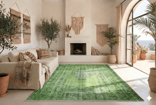 Pure green vintage rug - G533