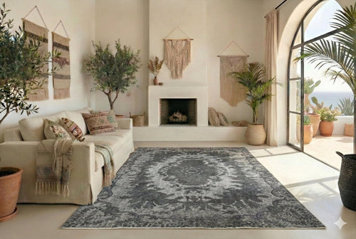 Embossed Grey Vintage Rug - F857