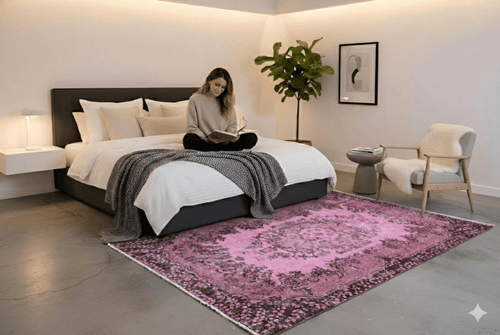 Cheerful pink vintage rug - G268