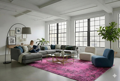 Playful pink vintage rug - F567
