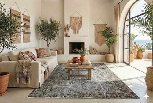 Faded gray vintage rug - F771