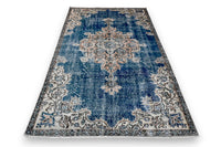 Statig marineblauw vintage kleed 215x120 handgemaakt - G377