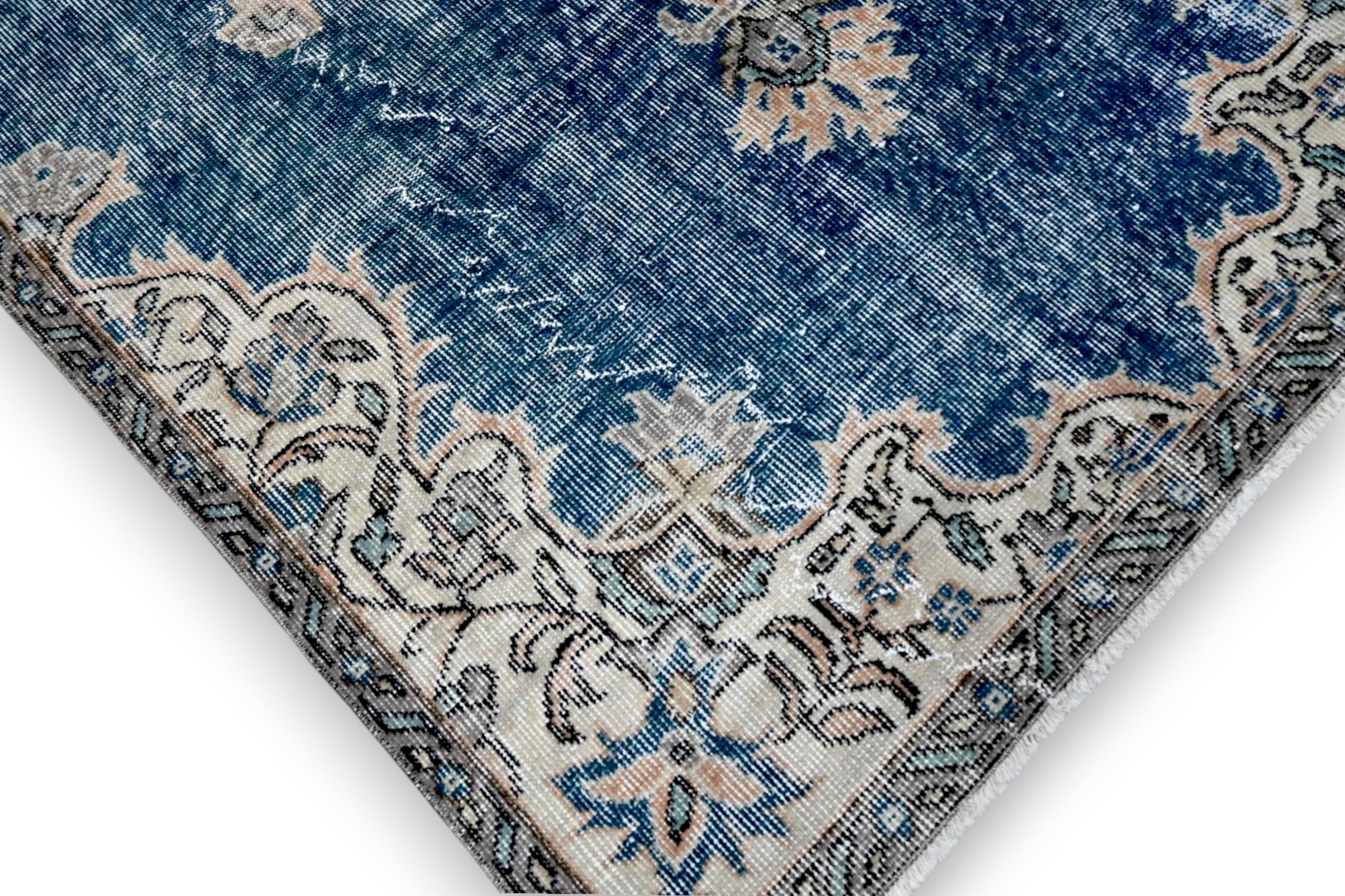 Stately navy blue vintage rug - G377