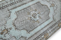 Dromerig ijsblauw vintage vloerkleed handgemaakt - G390
