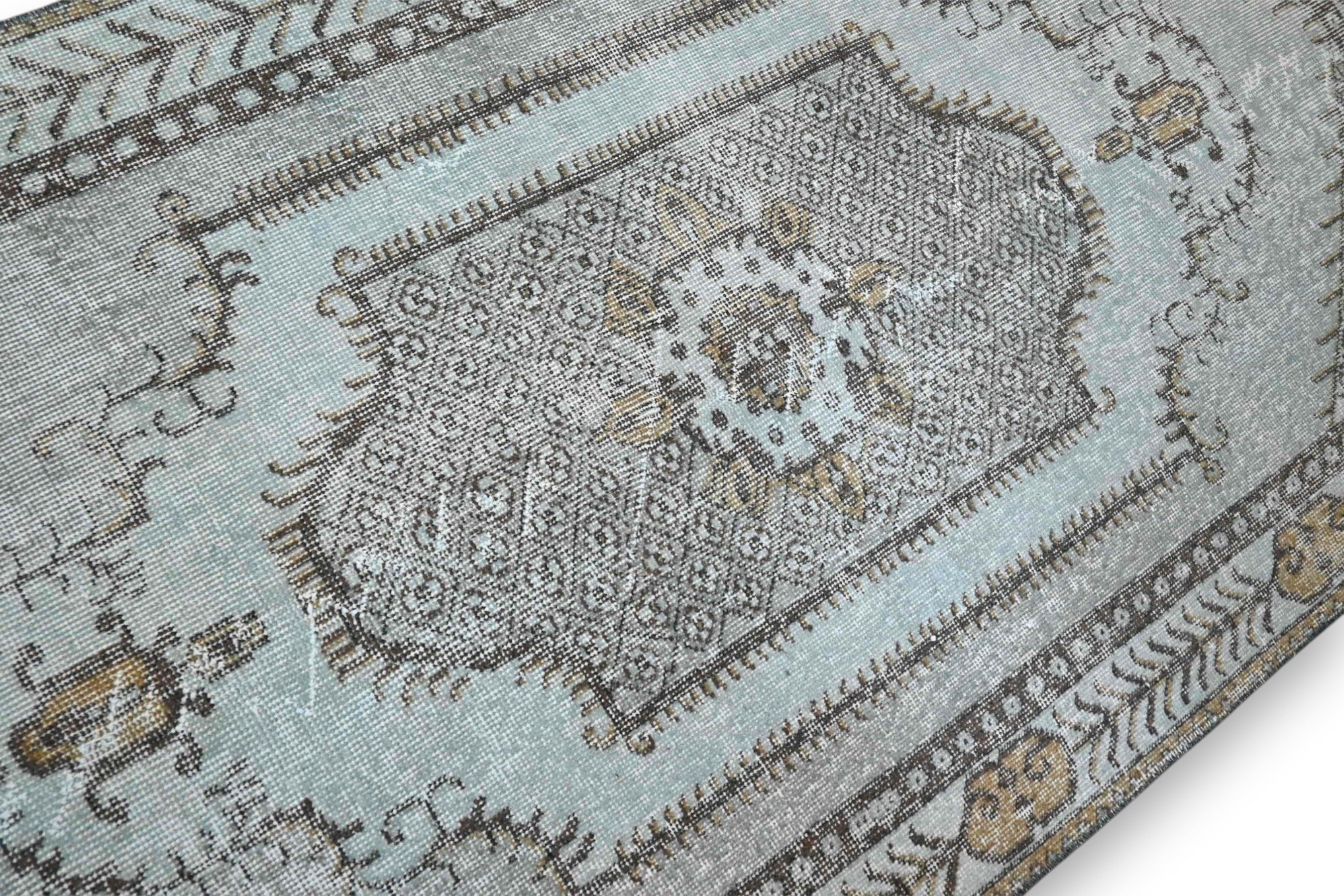 Dromerig ijsblauw vintage vloerkleed handgemaakt - G390