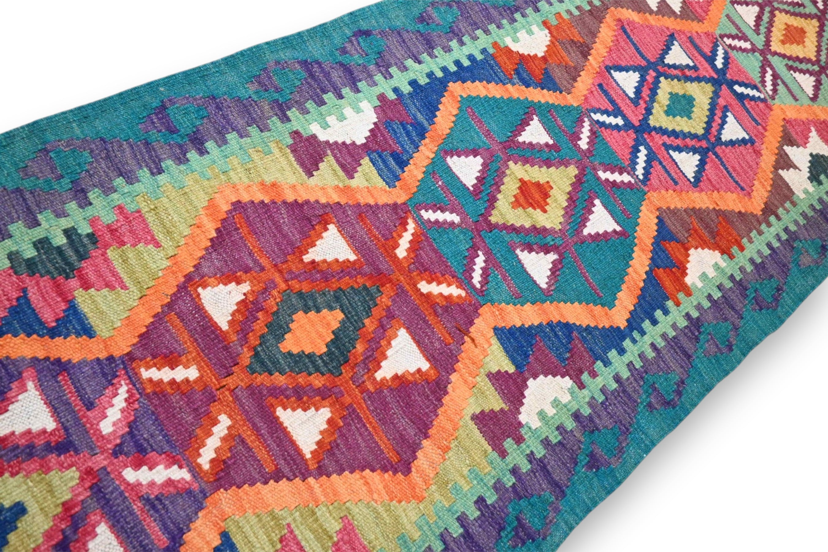 Amira kelim loper 200x60 cm - levendige teal - G405