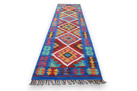Amira kelim loper 200x60 cm - koningsblauw tribal - G407