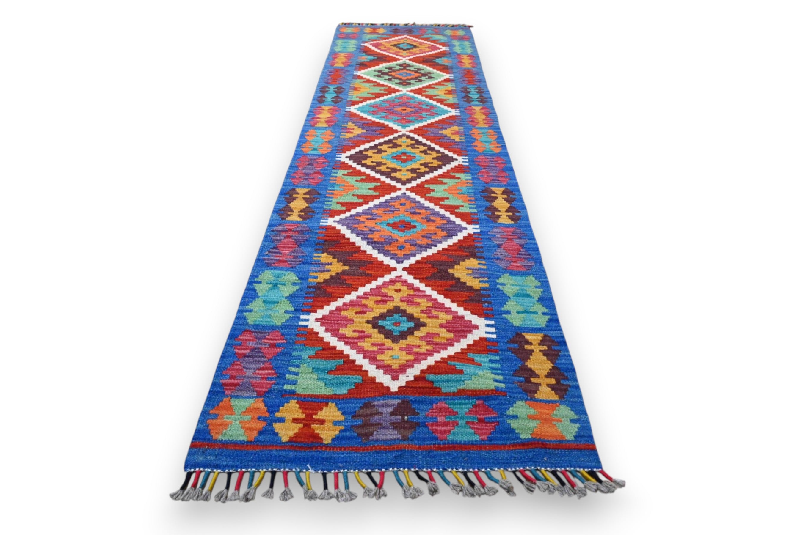 Amira kelim loper 200x60 cm - koningsblauw tribal - G407