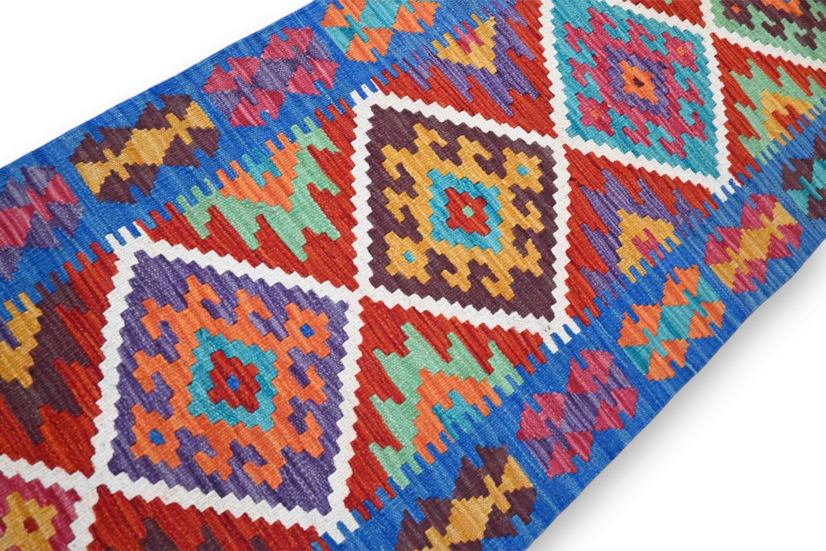 Amira kelim loper 200x60 cm - koningsblauw tribal - G407