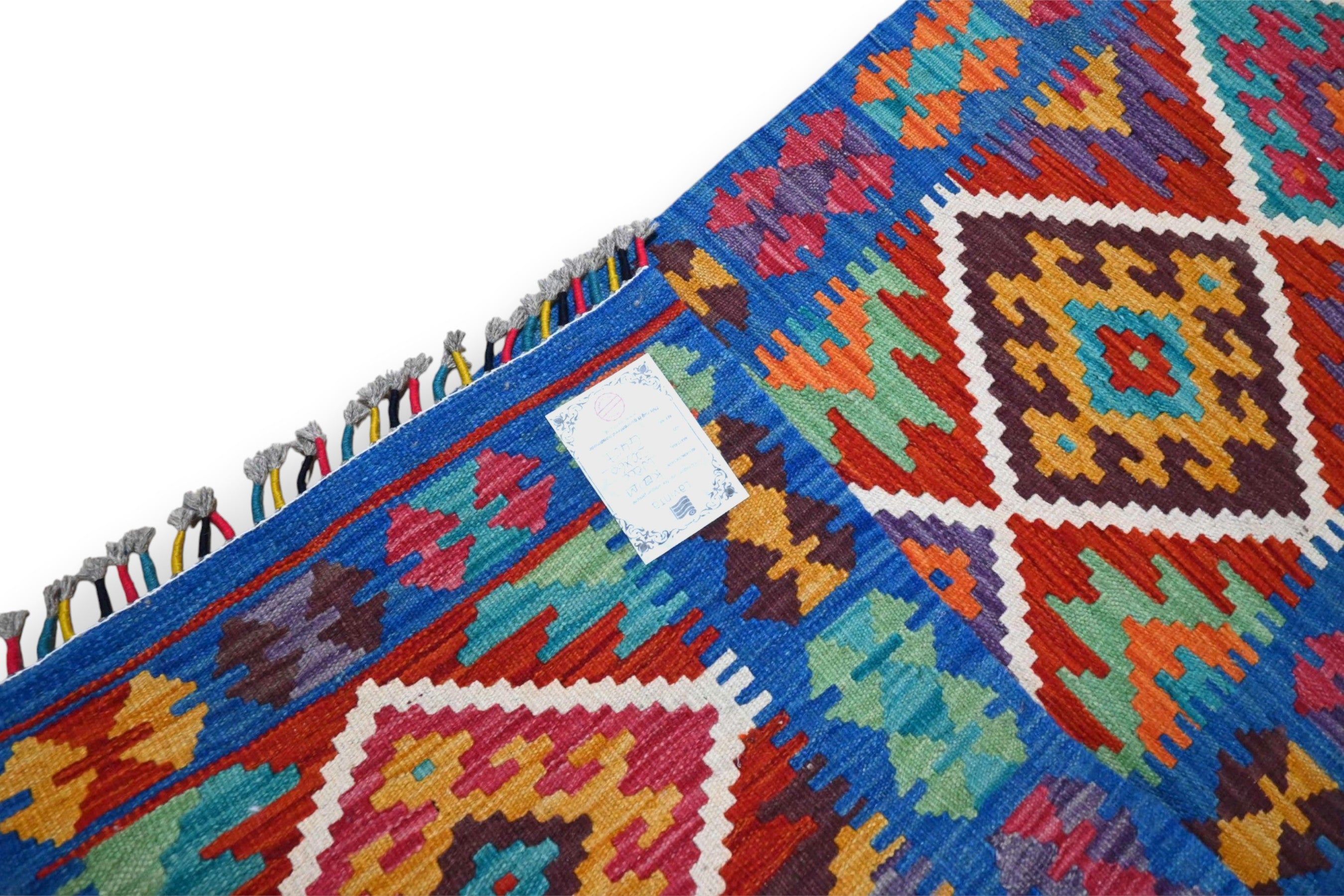 Amira kelim loper 200x60 cm - koningsblauw tribal - G407