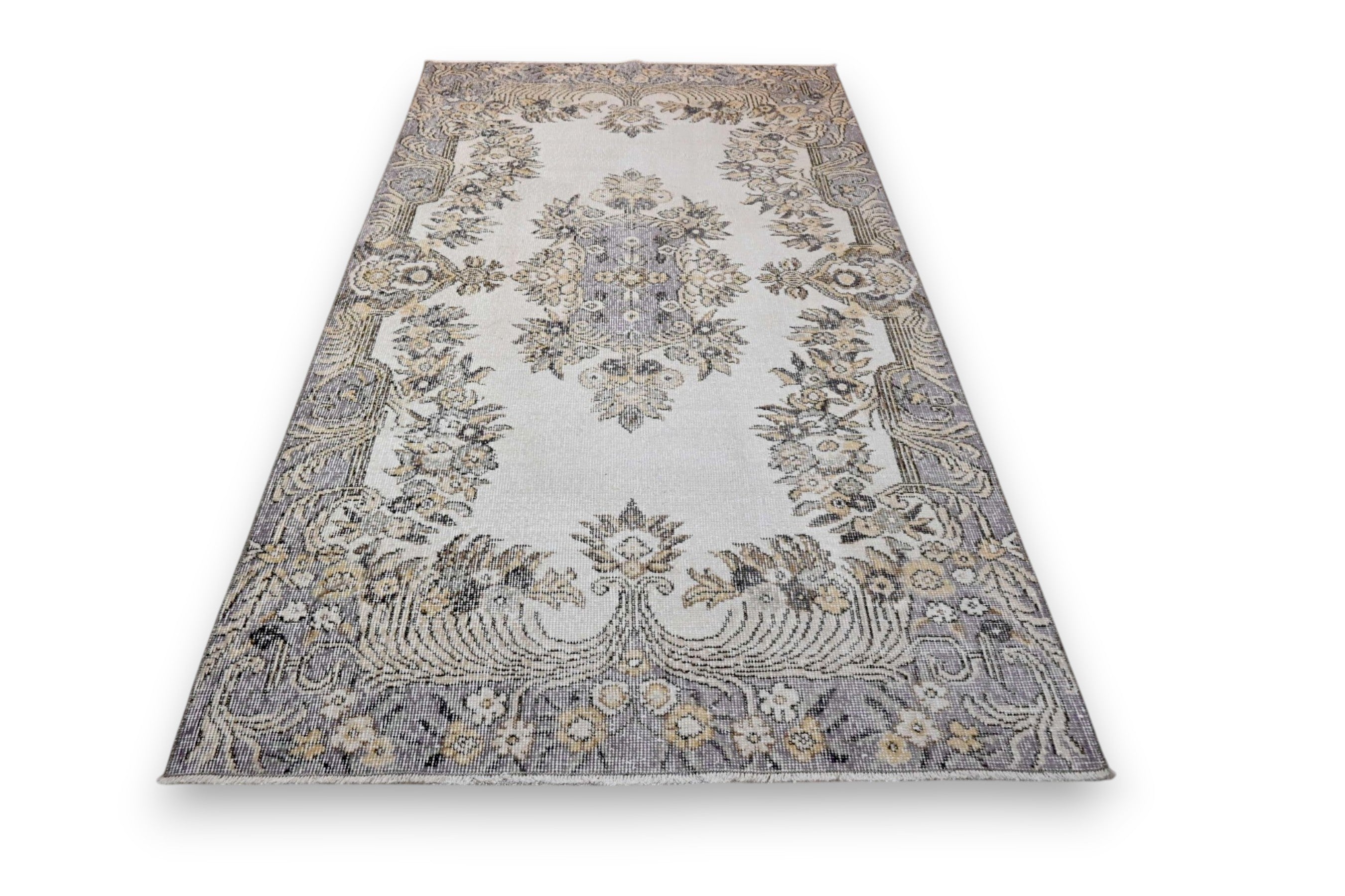 Botanisch crème vintage vloerkleed handgemaakt - G411