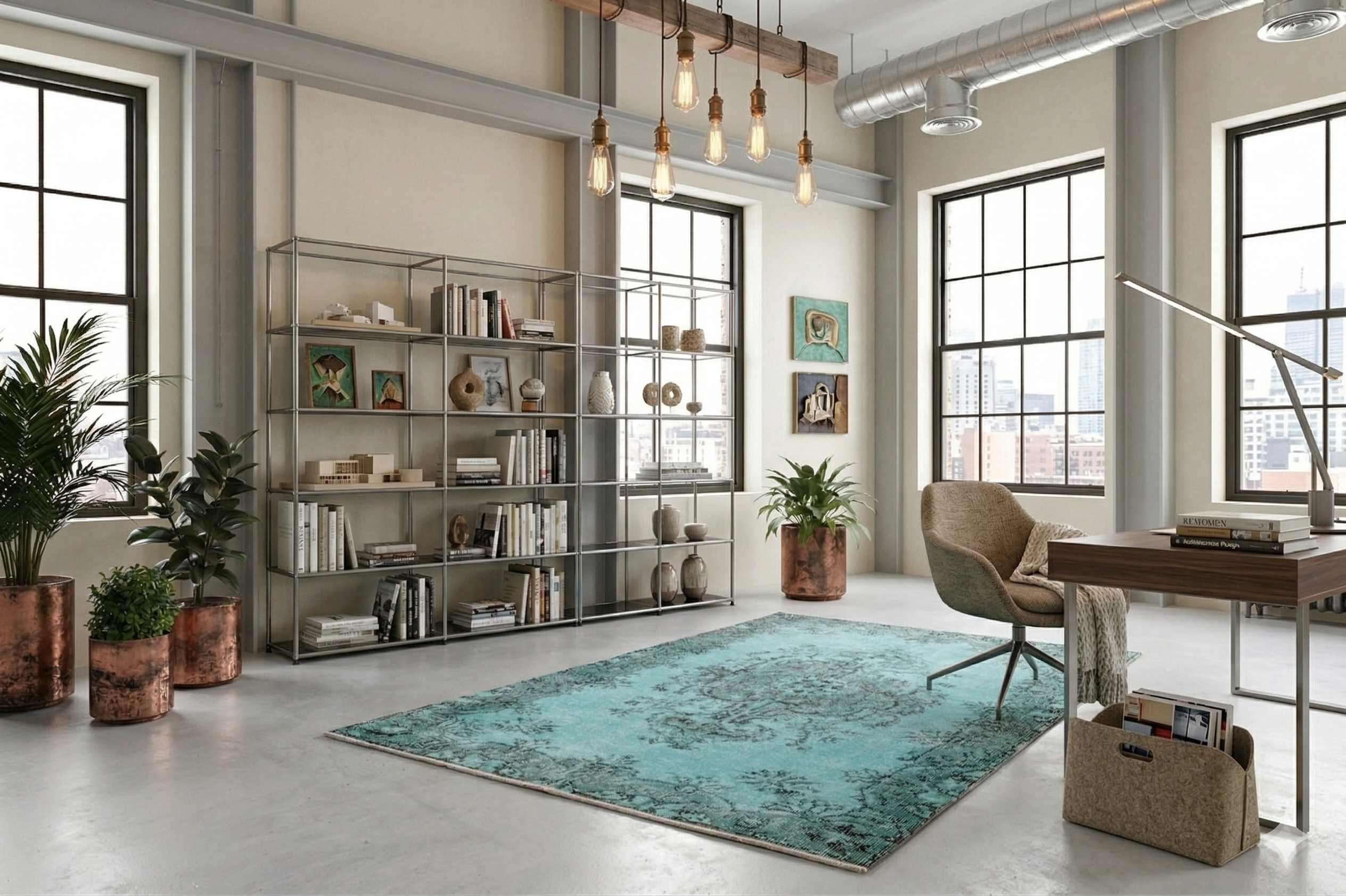 Usha | Turquoise vintage vloerkleed