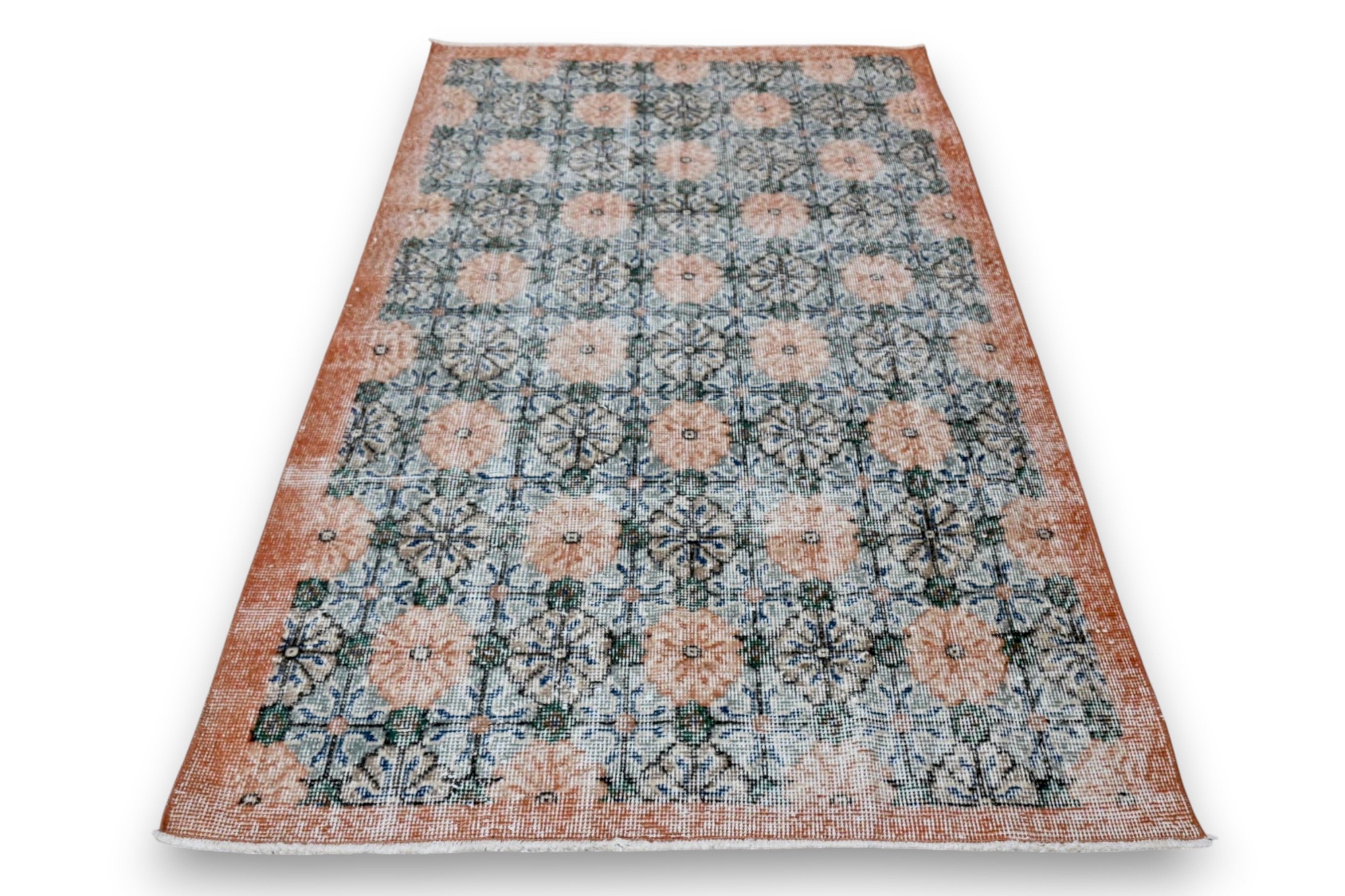 Bohemien groen vintage vloerkleed handgeknoopt - G432