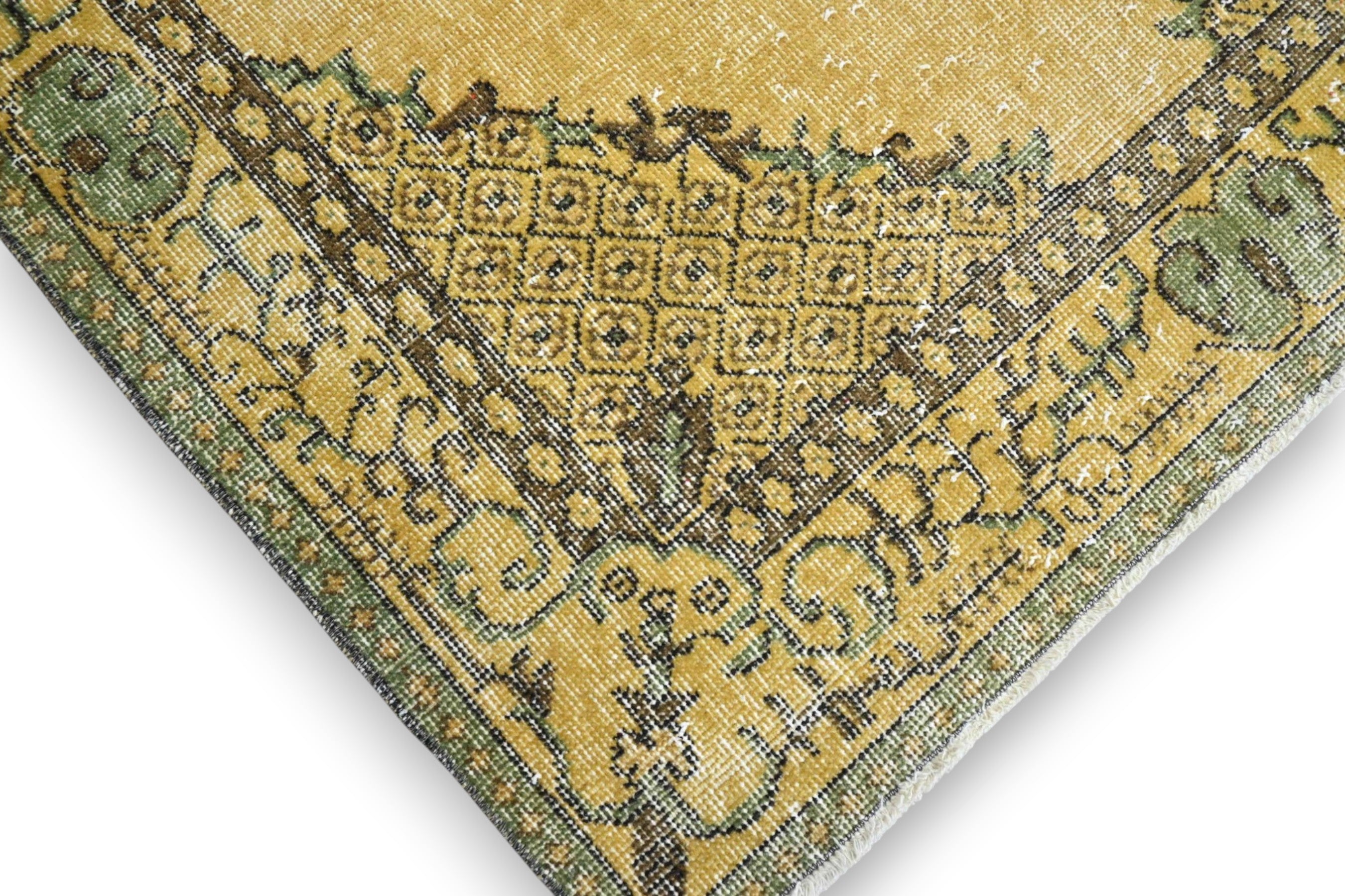 Mosterdgeel vintage vloerkleed medaillon - G451