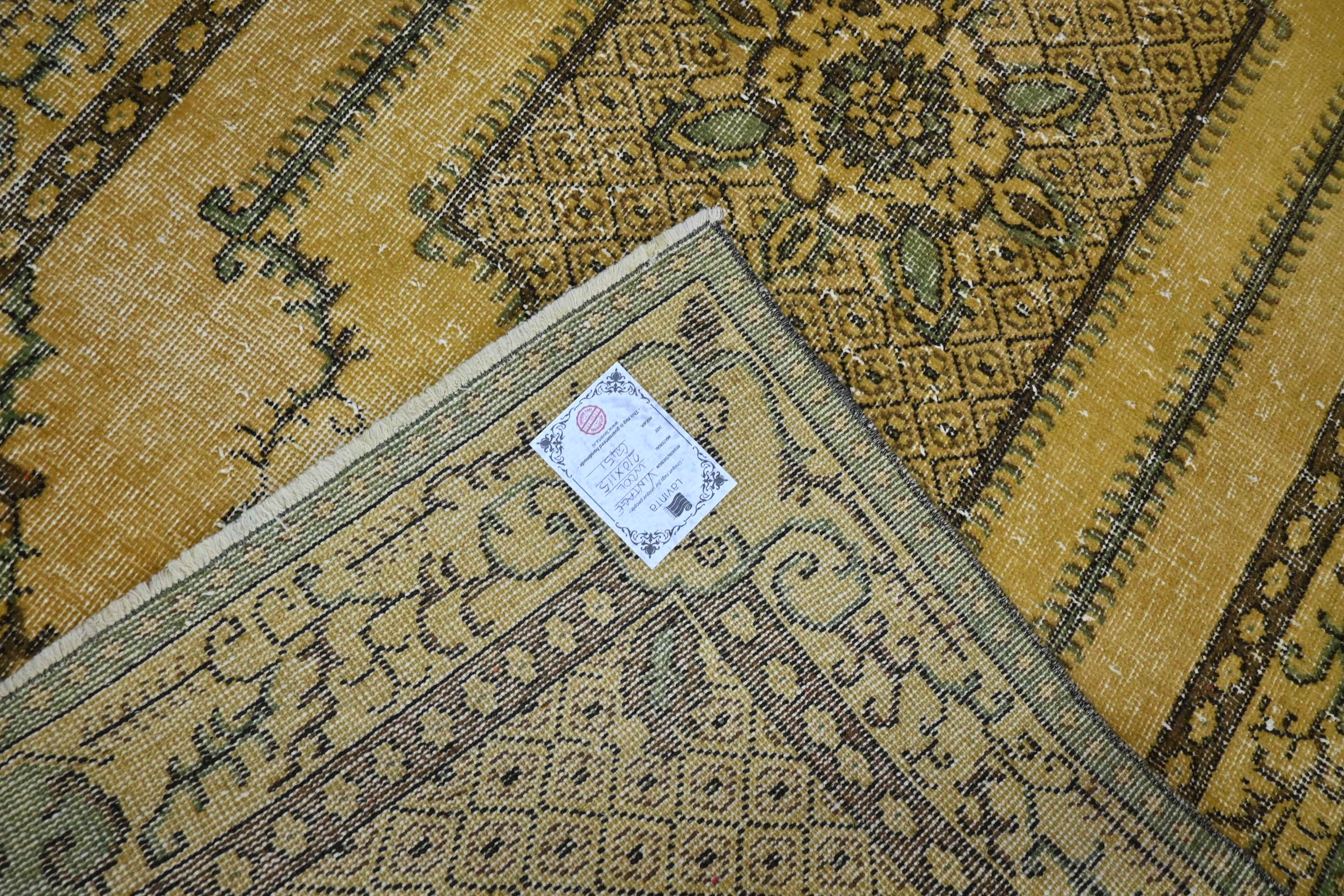 Mosterdgeel vintage vloerkleed medaillon - G451