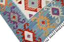 Kleurrijke Afghan kelim - crème lichtblauwe rand - G500