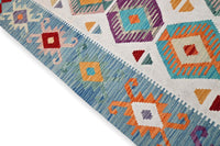 Kleurrijke Afghan kelim - crème lichtblauwe rand - G500