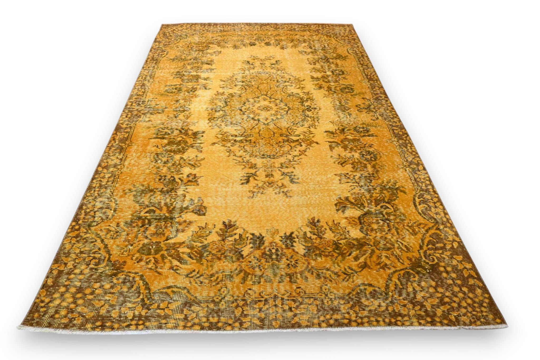 Ochre yellow vintage rug - G527
