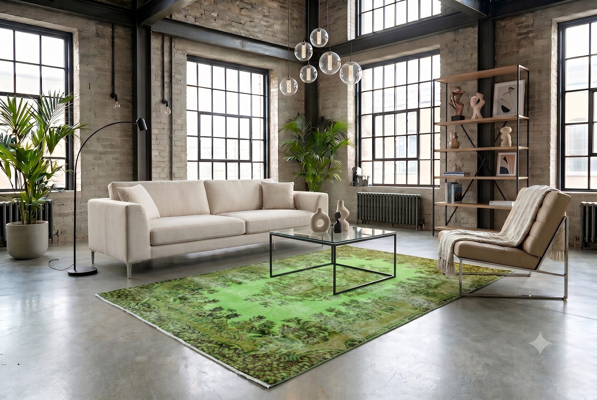 Vurig groen vintage vloerkleed - G576