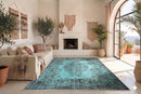 Helder turquoise vintage vloerkleed - G577