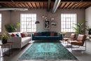 Helder turquoise vintage vloerkleed - G577