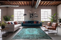 Helder turquoise vintage vloerkleed - G577