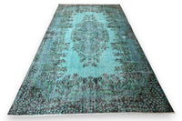 Helder turquoise vintage vloerkleed - G577
