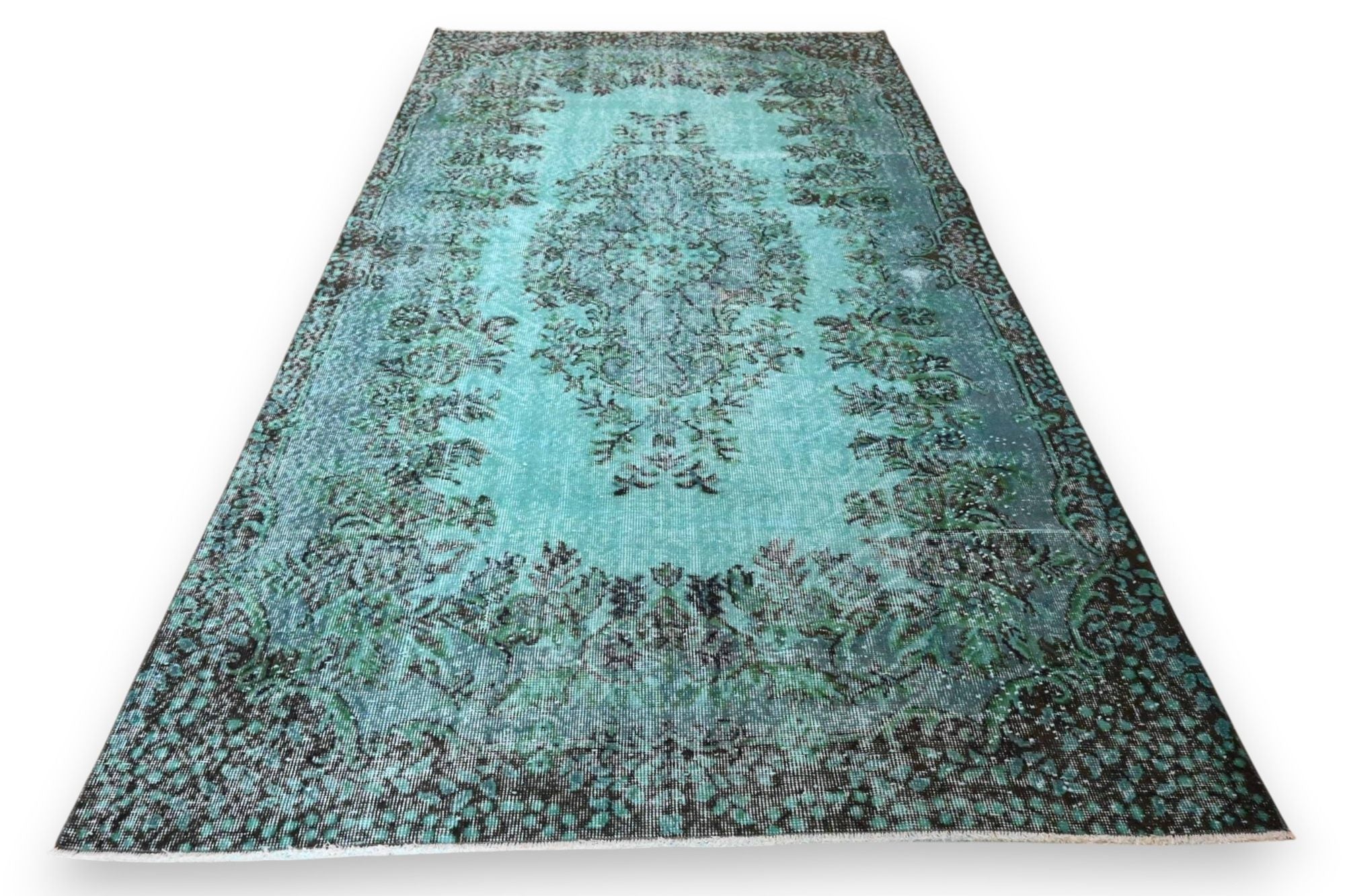 Helder turquoise vintage vloerkleed - G577