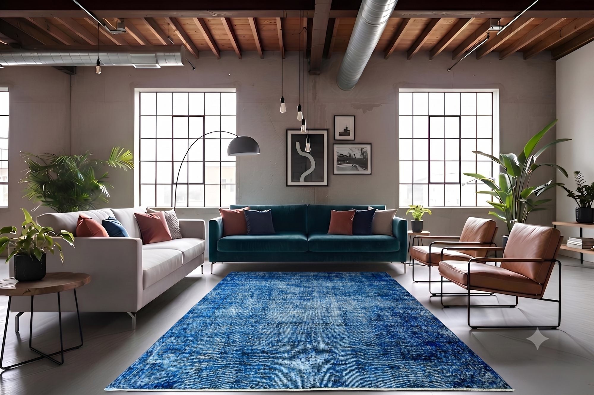 Jeansblauw vintage vloerkleed - G578