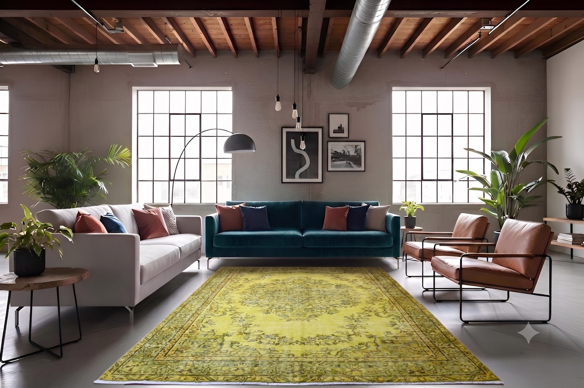 Helder geel vintage vloerkleed - G579