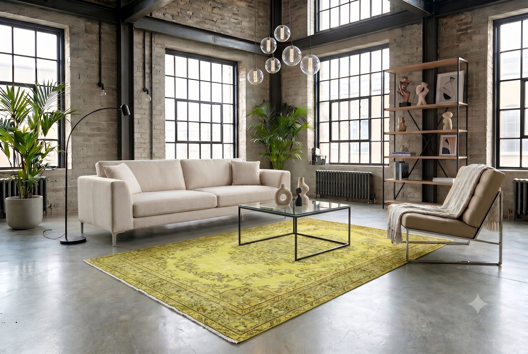 Helder geel vintage vloerkleed - G579