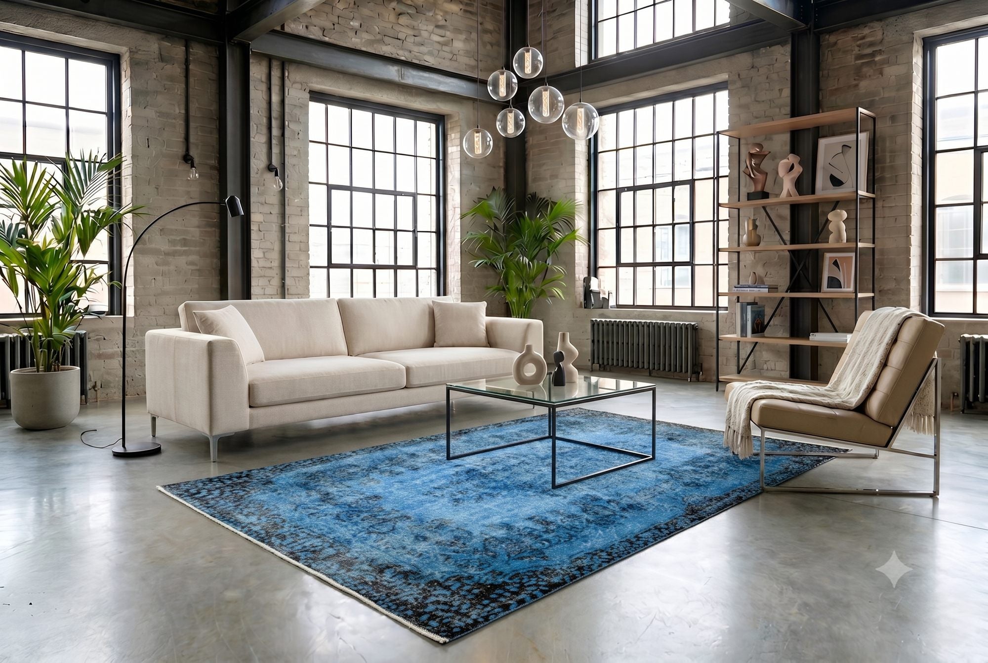 Blauw Vintage vloerkleed - G580