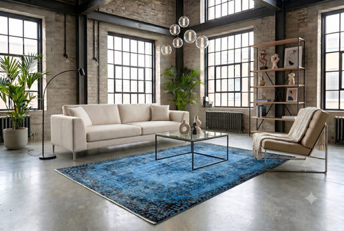 Vivid azure vintage rug - G580