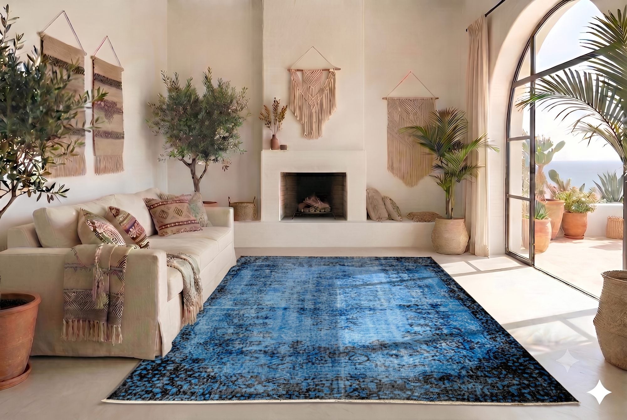 Blauw Vintage vloerkleed - G580