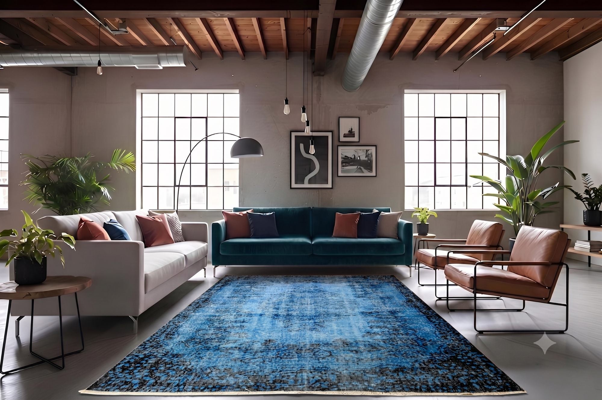 Blauw Vintage vloerkleed - G580