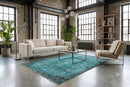 Donker turquoise vintage vloerkleed - G582