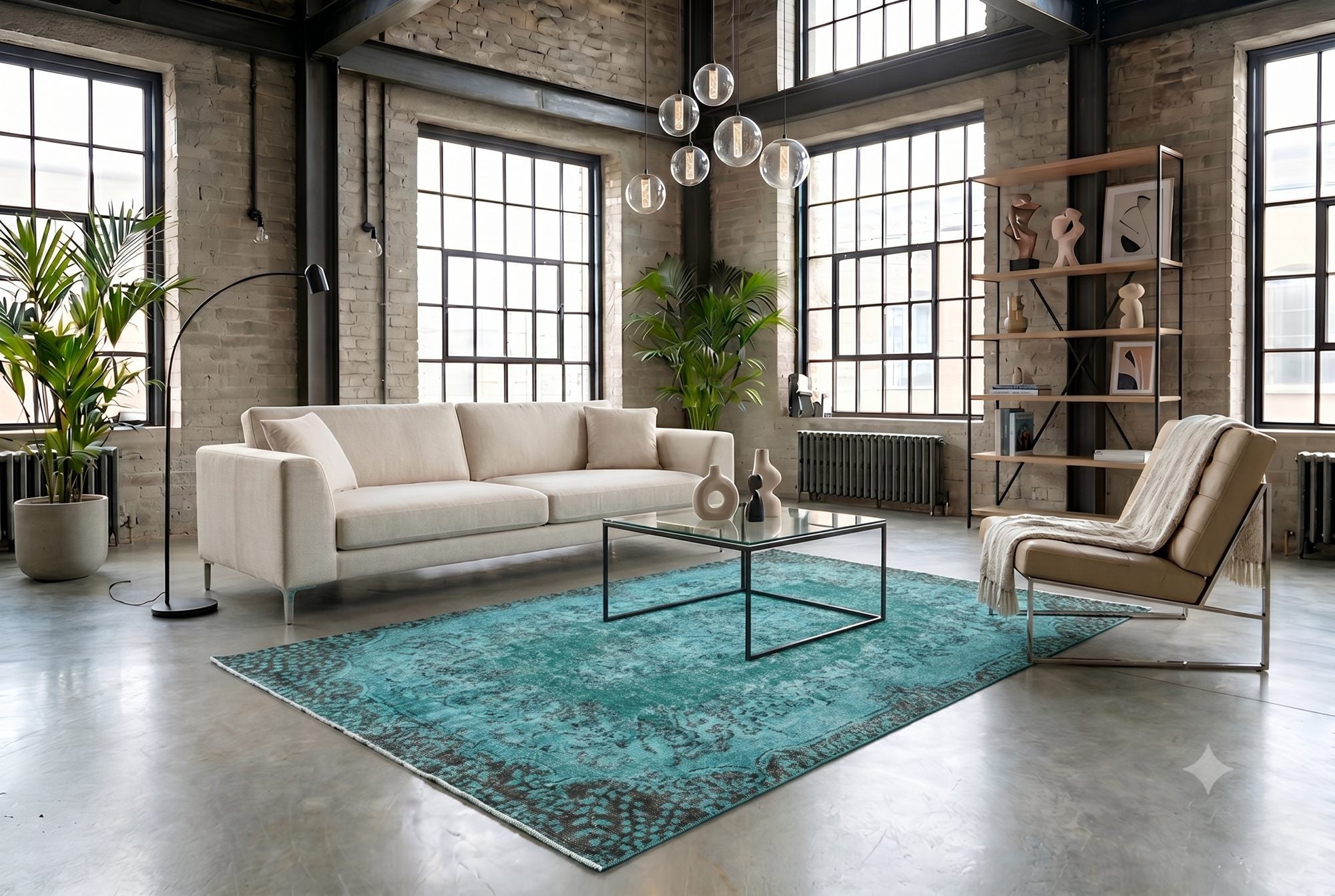 Donker turquoise vintage vloerkleed - G582
