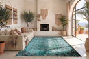 Donker turquoise vintage vloerkleed - G582