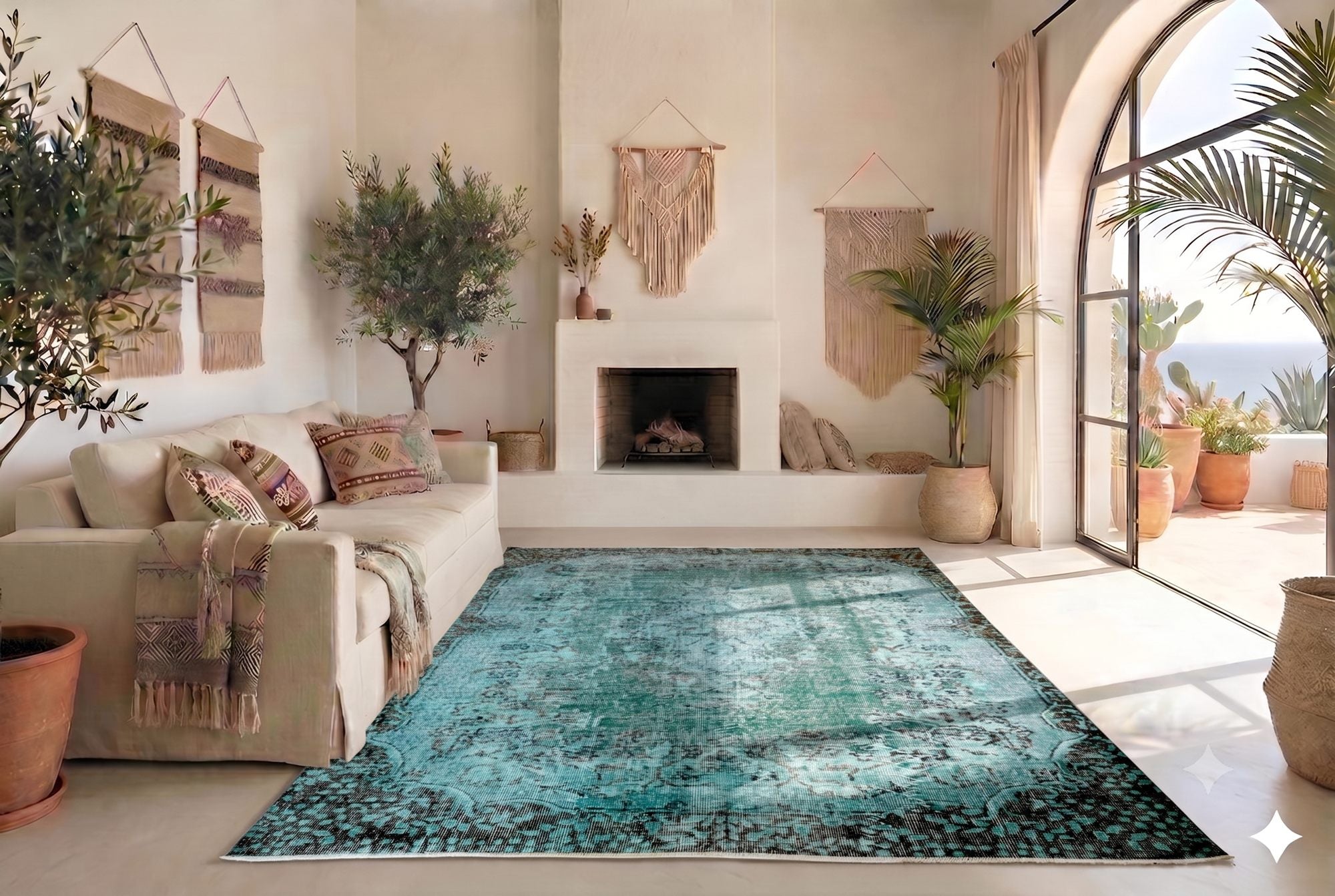 Donker turquoise vintage vloerkleed - G582