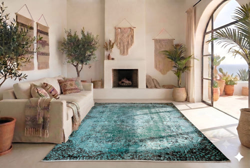 Donker turquoise vintage vloerkleed - G582