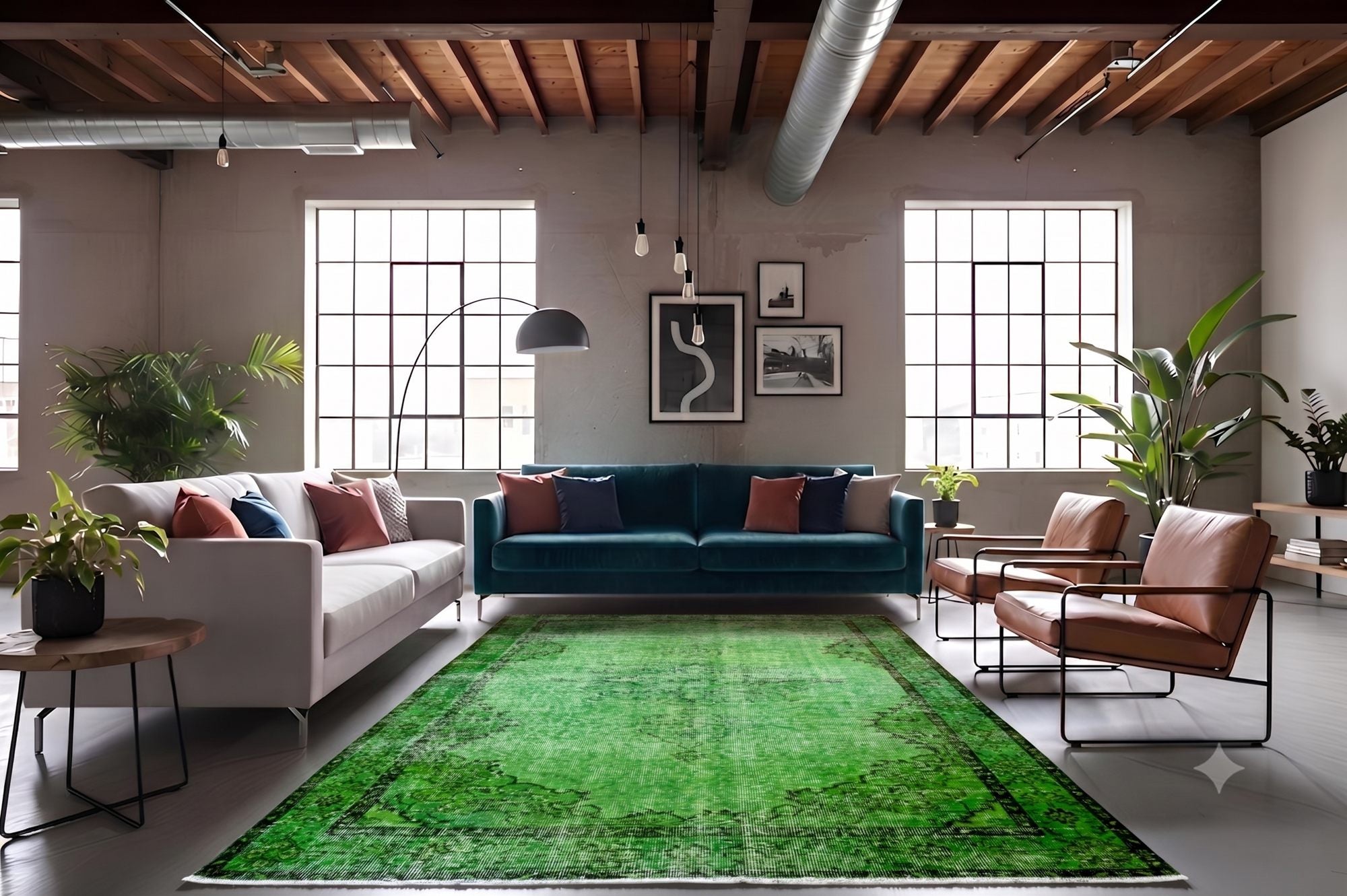 Diep bosgroen vintage vloerkleed - G585