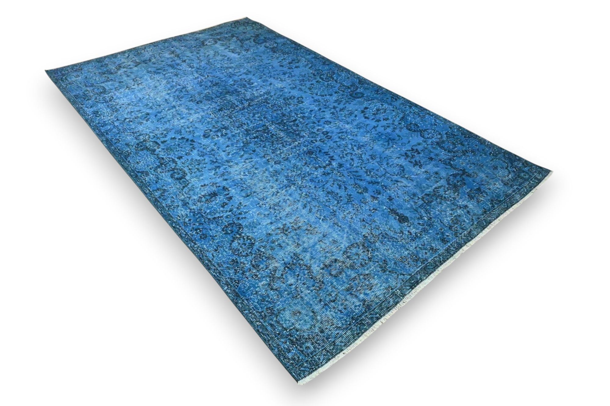 Helder korenblauw vintage vloerkleed - G592
